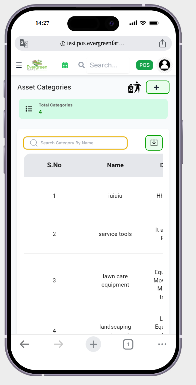 in asset categories page the search bar it showing the yellow colour change the green colour