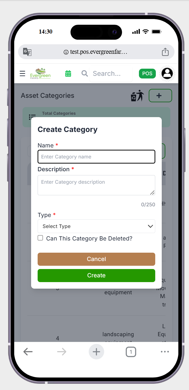 in asset page ->create category page show me the text feild in blue colour