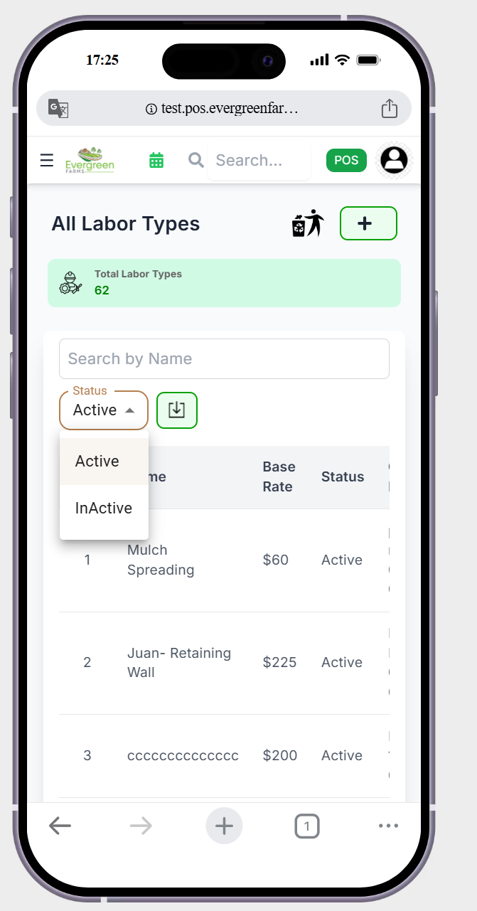 in all labor types the status text filter  change to the blue colour