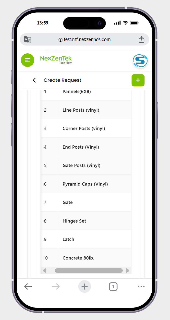 in create request page ->the product are not scrolling not moving