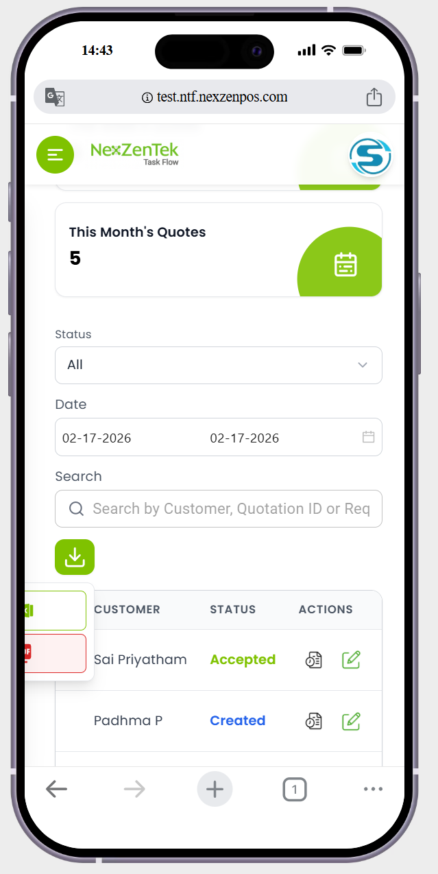 in qutoes list page the download options are not showing perfectily