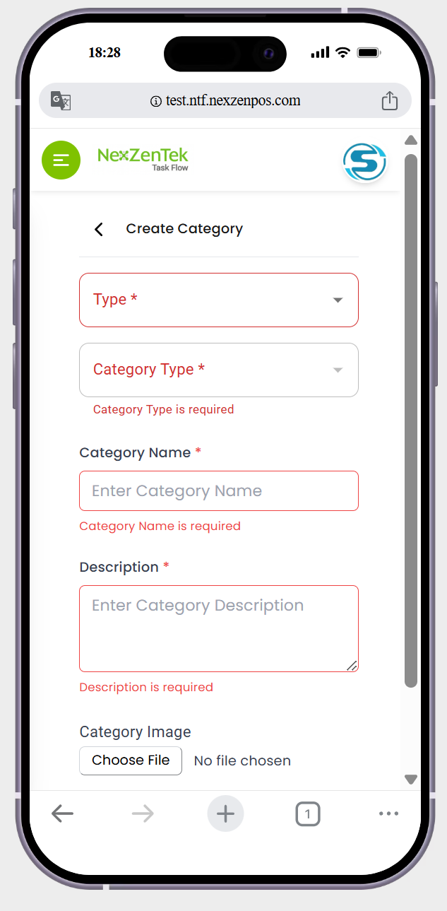 in create product category page->in type it not showing the error in text felid in create product category page->in type it not showing the error in text felid