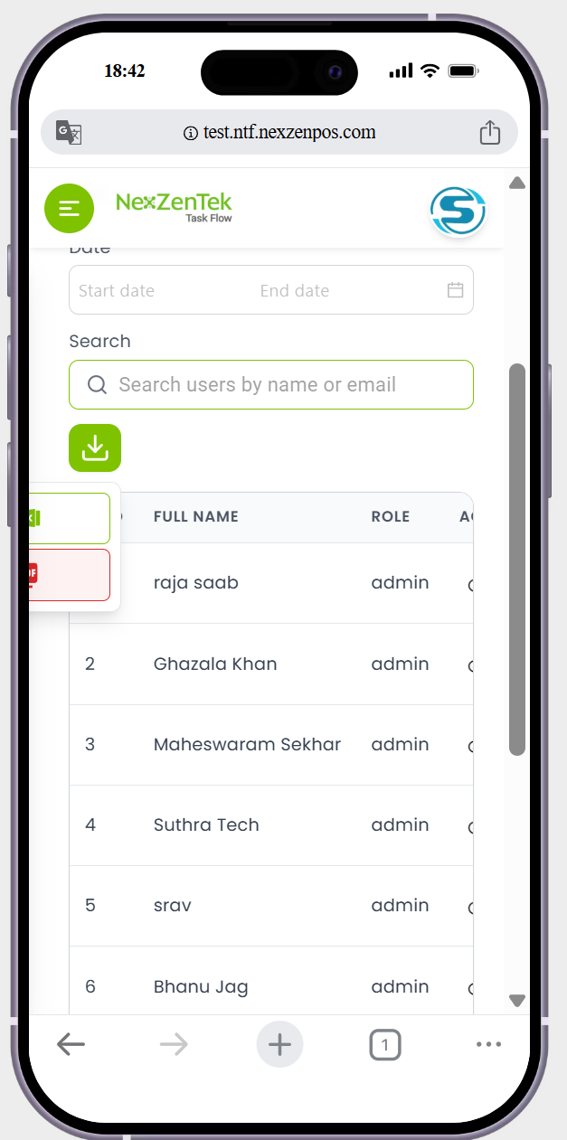 in users page the download options are not showing perfecily