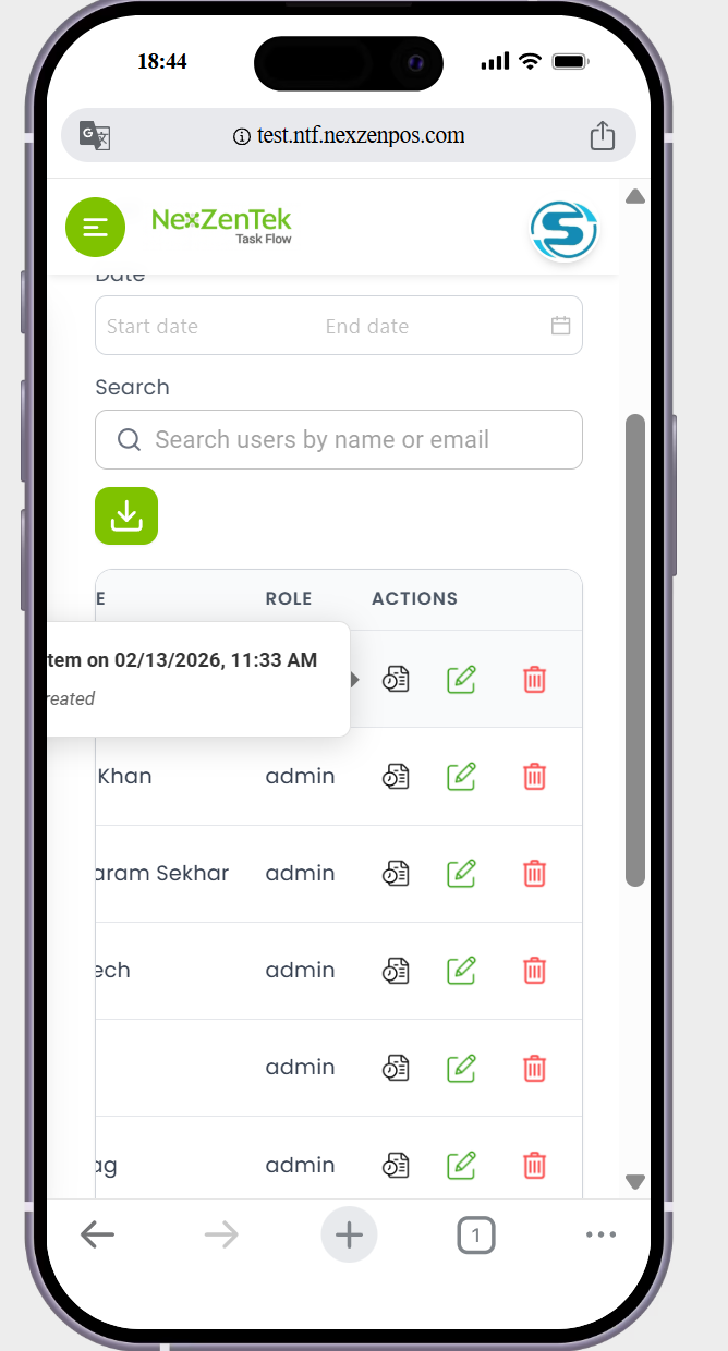 in user page->the action history is not showing perfectily